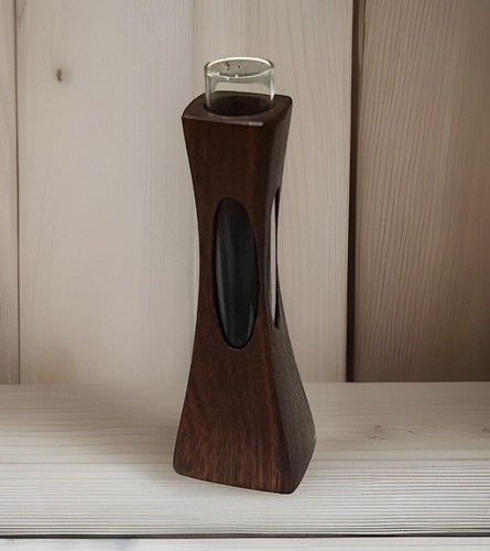 Wooden bud vase with glass - with,