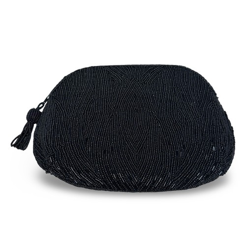 Vintage black beaded clutch - black,