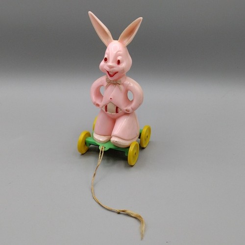 Plastic pink easter bunny pull - plastic,