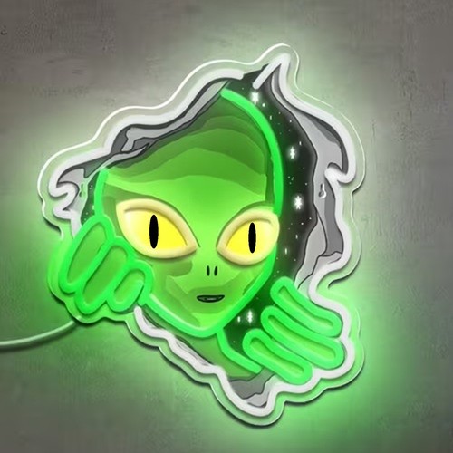 Ufo alien neon sign bar - alien,