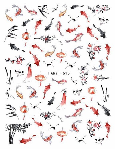 Koi fish nail stickers - koi, lantern