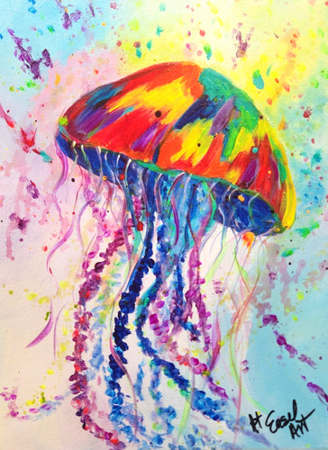 Neon jellyfish painting - neon, 12x16