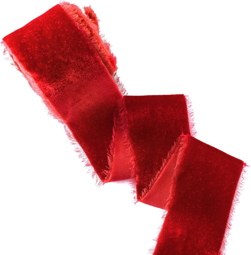 Frayed red velvet ribbon x3 - red,