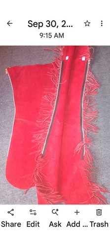 Red suede leather fringe - suede,