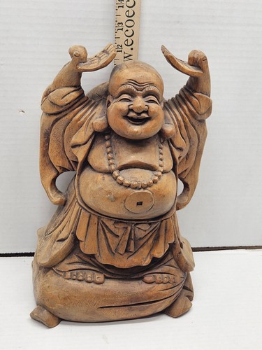 Happy buddha hotei wood - buddha,