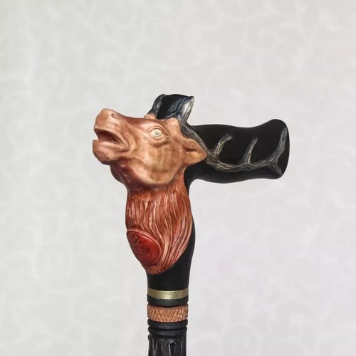 Deer wooden cane hand - deer, carved