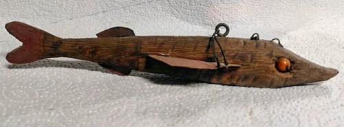 Primitive antique wooden fish - primitive,