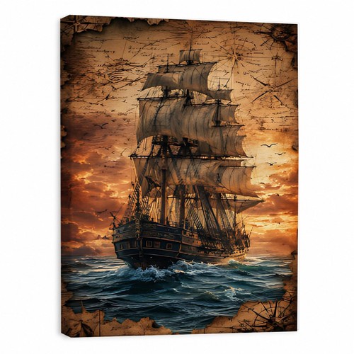 Vintage sailing ship canvas - vintage,