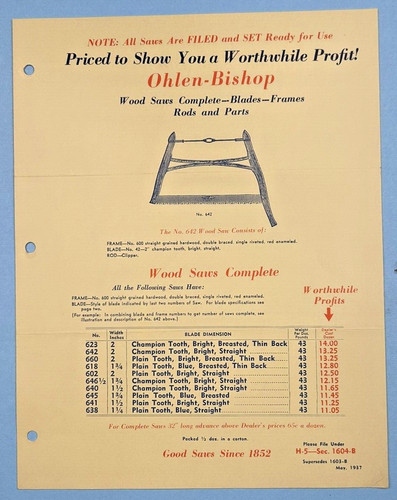 1937 ohlen bishop saws - 1937,