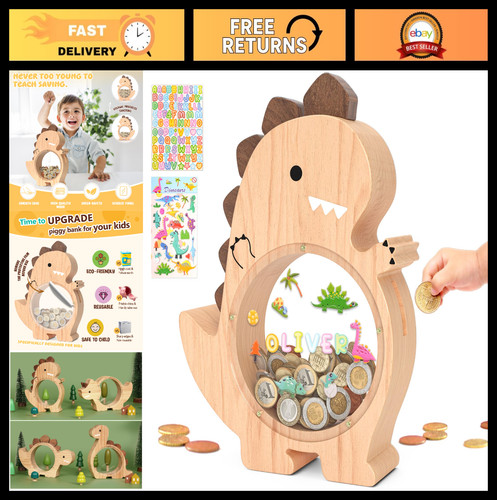 Wooden dinosaur piggy bank for - wooden,