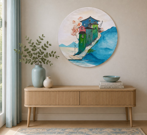 Hand painted acrylic - hand-painted, village