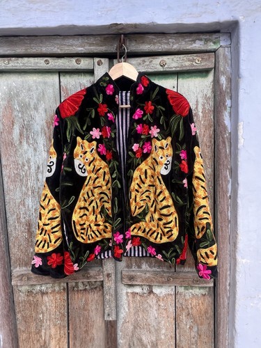 Black tiger velvet suzani - tiger,