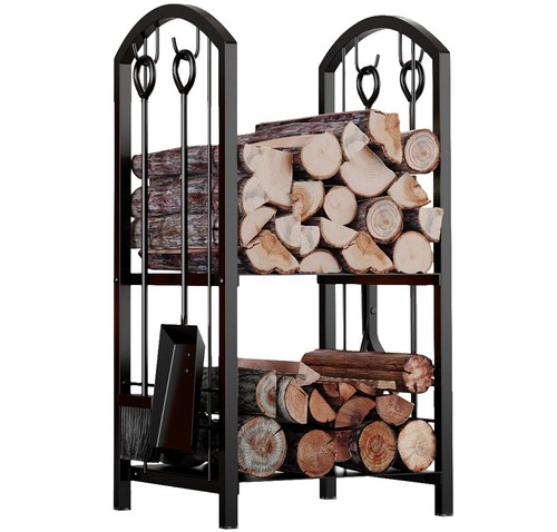 Wrought iron firewood log rack - iron,