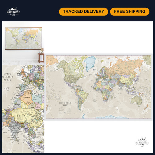 Giant laminated world map - giant,