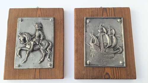 Vintage pair pewter - pewter, relief