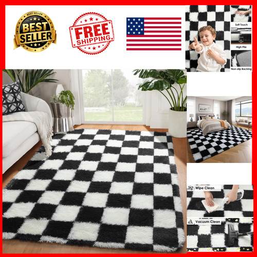 Area rug 4x6 shaggy black - area,
