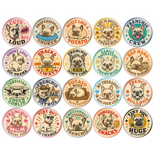 French bulldog pinback - bulldog, 1.0"