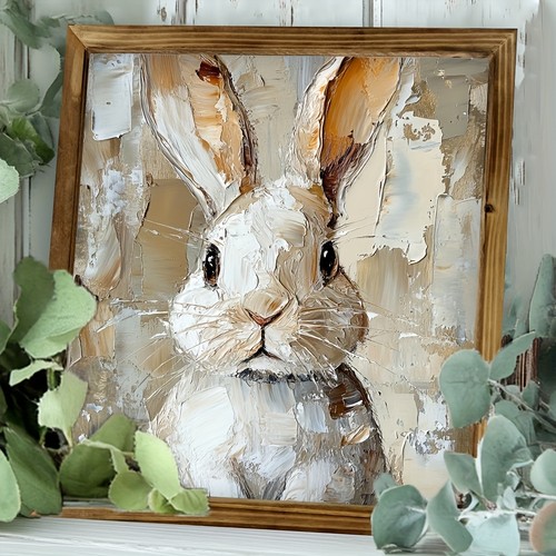 Textured white bunny wooden - white,