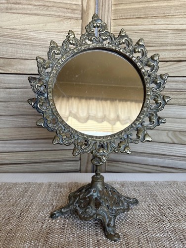 Vtg vanity mirror ornate brass - vtg, mirror-ornate
