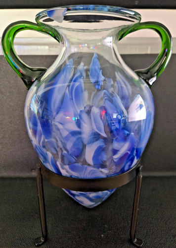 Hand blown blue white green - blue,