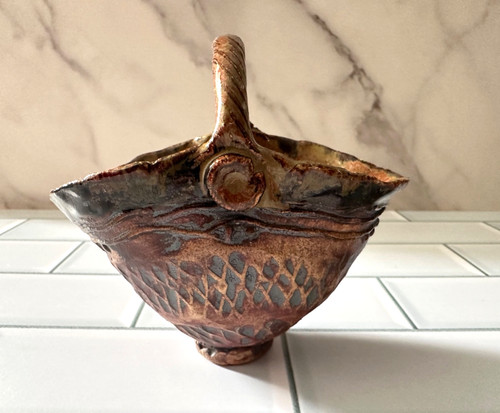 Brown ceramic basketweave - brown,