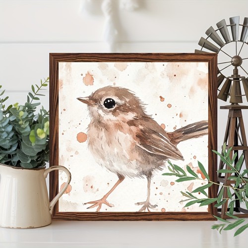 Soft neutral watercolor wren - watercolor,