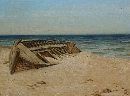 Abandoned boat oil painting - abandoned,