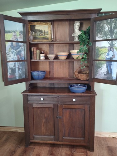 Antique hutch with glass doors - hutch,