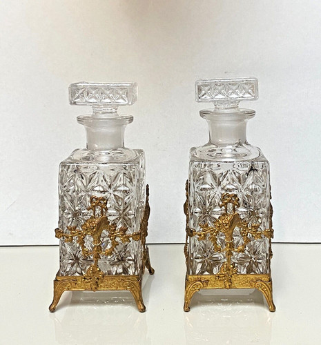 Pair vintage crystal glass - of,