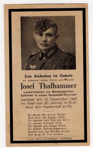 Wwii german death card josef - death, :