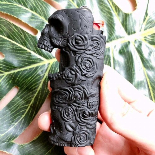 Rose skull metal lighter case - rose,