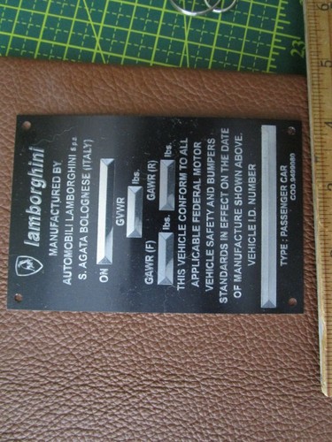 Lamborghini metal vin plate - lamborghini,