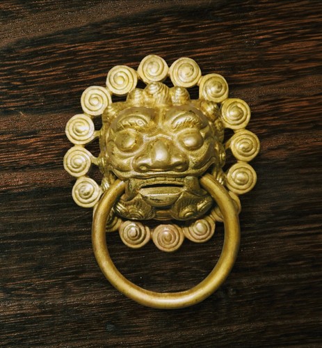 Lion solid bronze foo dog - solid, gold