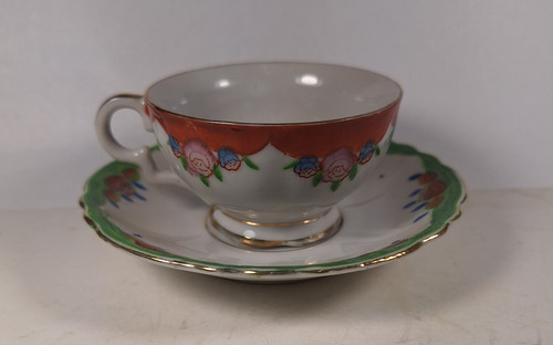 Tea cup saucer hand painted - tea, &