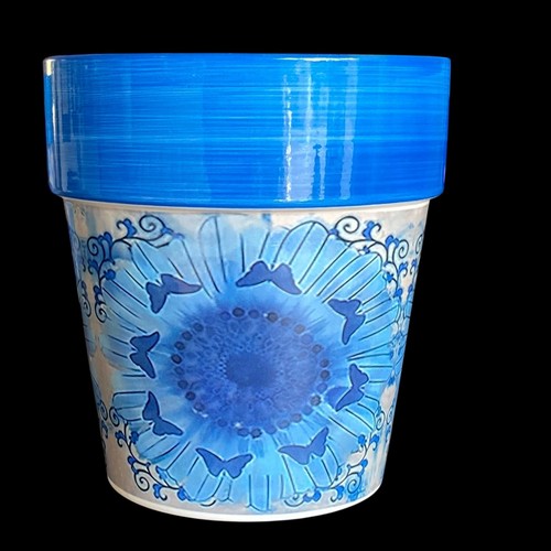 Ceramic blue flower pot floral - blue,