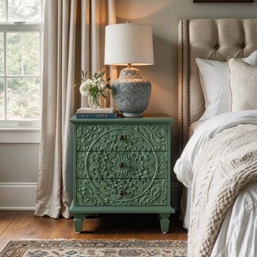 Carved drawer nightstand - carved, 3-drawer
