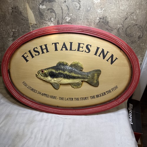 Vtg wood sign fish - wood,