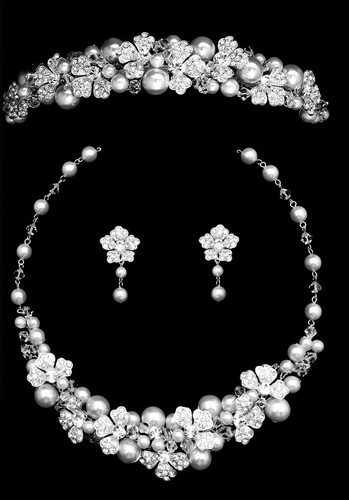 Silver rhinestone white pearl - silver,