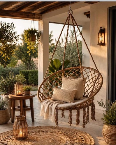 Boho hanging rope swing - swing, chair