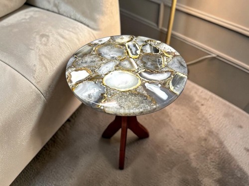 Round agate table - agate, side