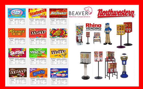 Candy vending machine label - machine,