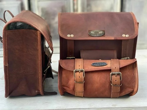Goat leather saddlebags - leather,