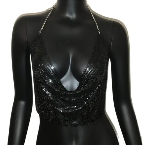 Metal sequined halter women - metal,