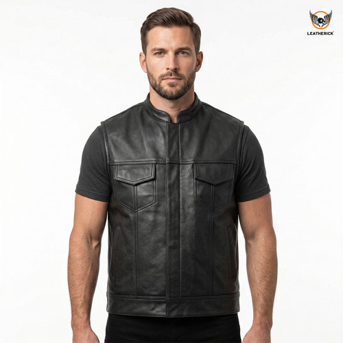 Mens leather motorcycle vest - motorcycle,