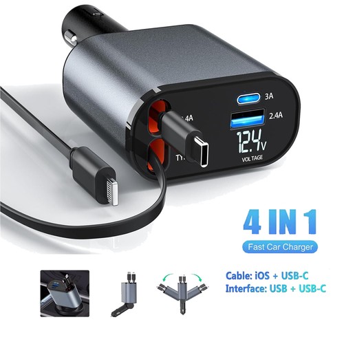 Retractable fast car charger - fast, 4