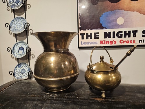 Vintage brass spittoon and - brass,