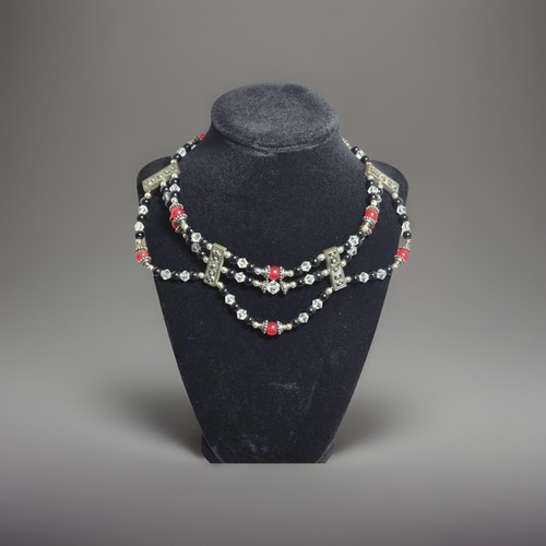 Necklace beaded with metal - necklace,