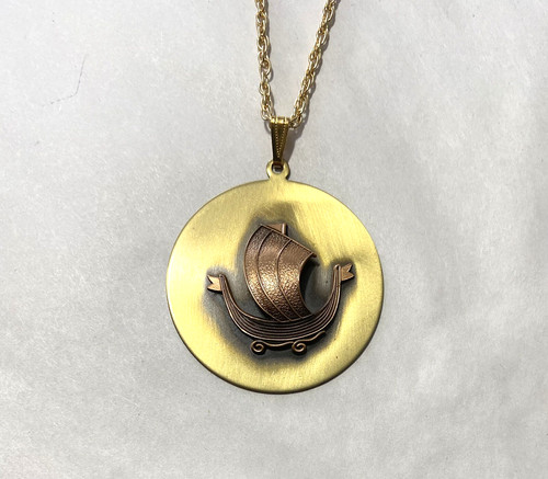 Viking ship pendant - pendant,, round