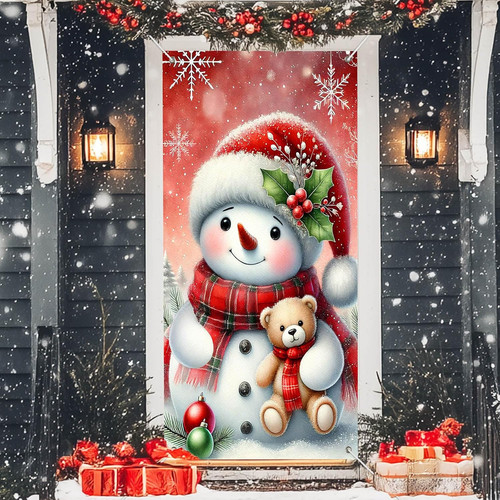 Christmas snowman door cover - snowman,