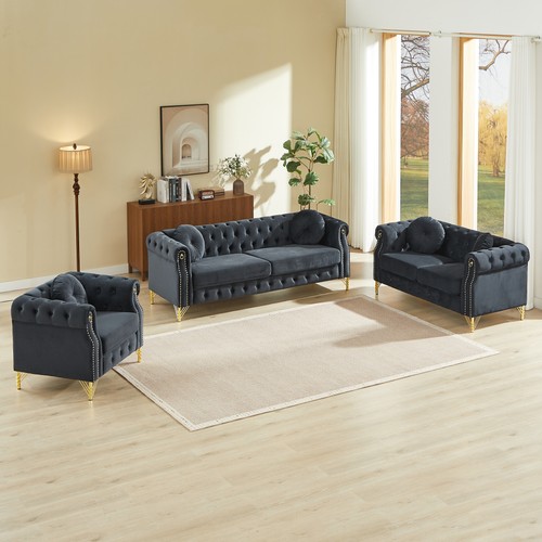 Velvet chesterfield sofa - velvet, with